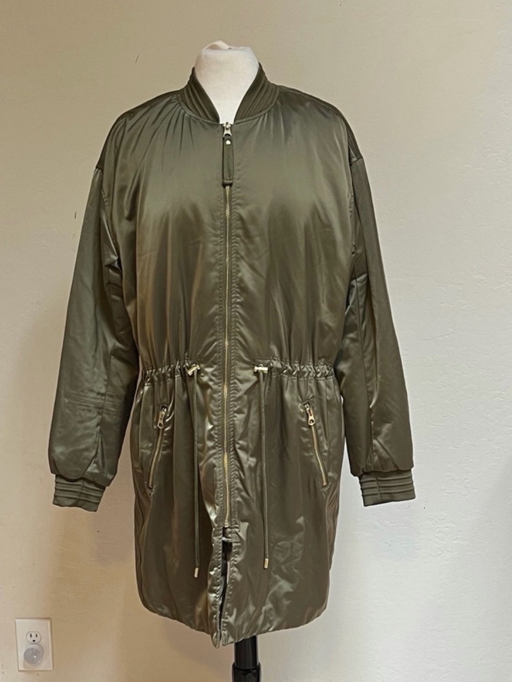 Women's Olive Green Drawstring Bomber Jacket
